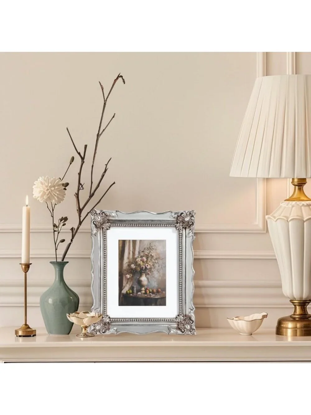 Vintage 8x10 Picture Frame with Embossed Flowers, Silver Ornate Home Decor